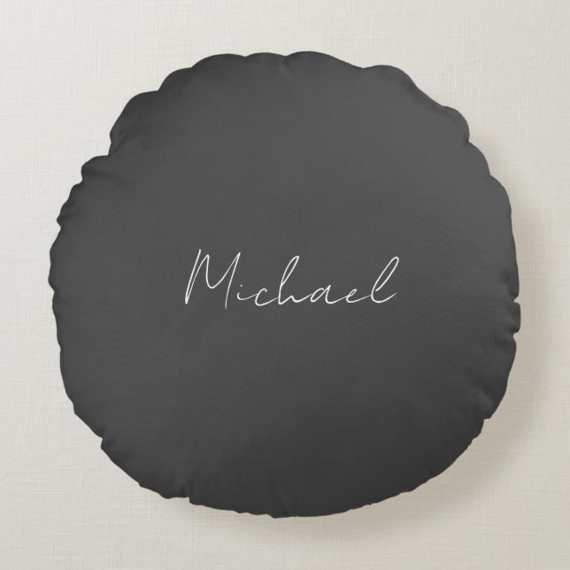 Grey White Handwritten Minimalist Your Name Round Pillow (Front)