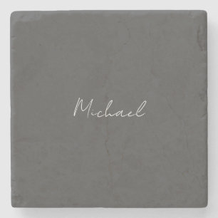 Grey White Handwritten Minimalist Your Name Stone Coaster