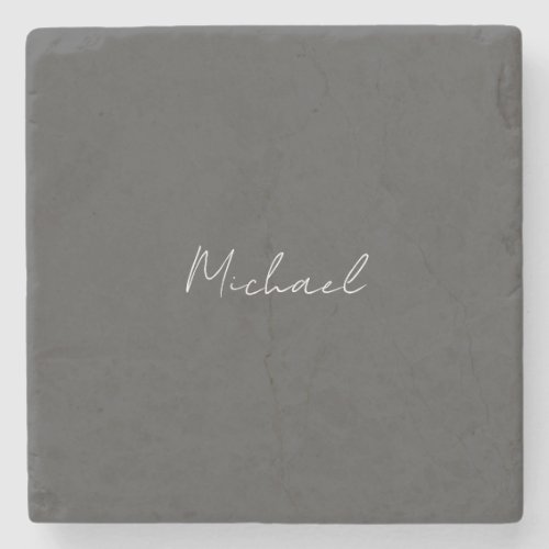 Grey White Handwritten Minimalist Your Name Stone Coaster