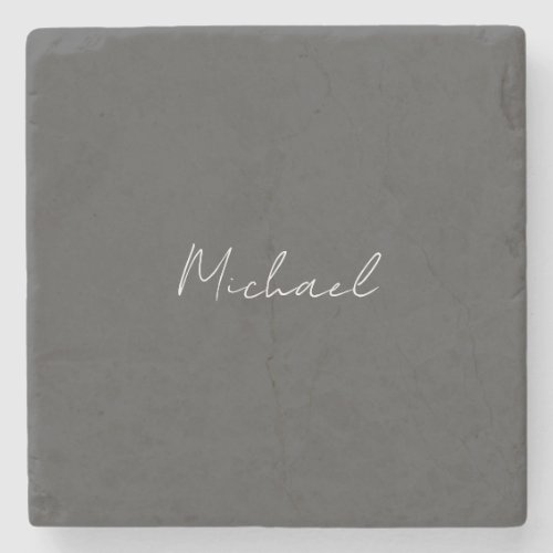 Grey White Handwritten Minimalist Your Name Stone Coaster