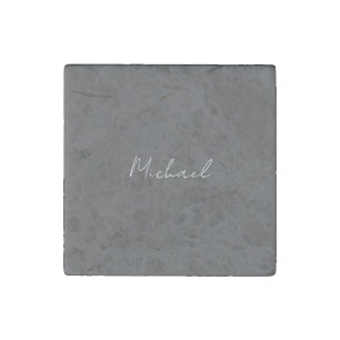 Grey White Handwritten Minimalist Your Name Stone Magnet