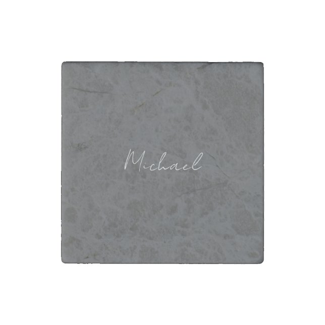 Grey White Handwritten Minimalist Your Name Stone Magnet (Front)