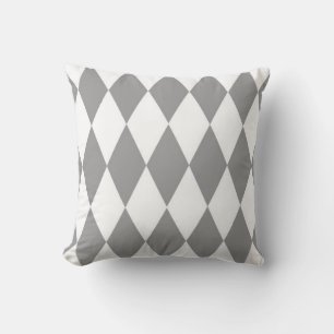 Grey White Harlequin Diamonds Checkers Design Throw Pillow