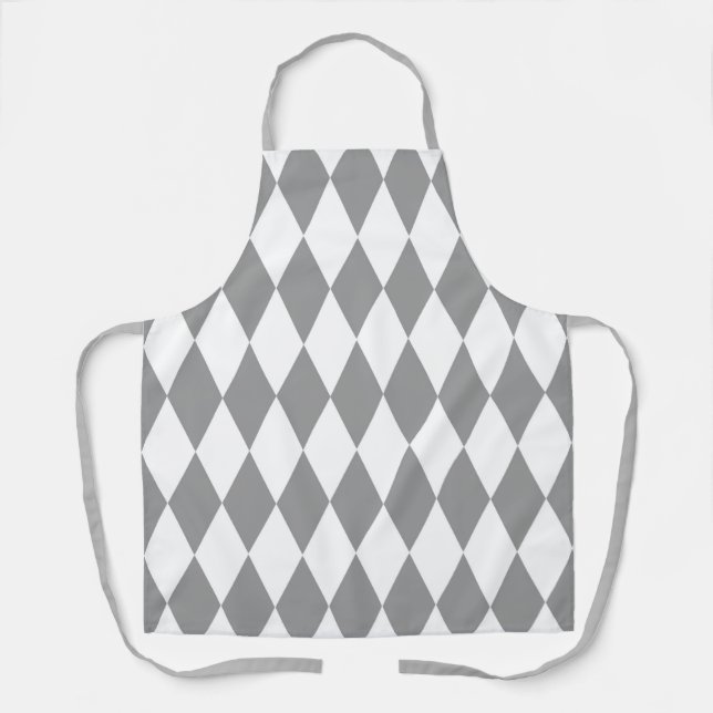 Grey White Harlequin Diamonds Pattern Design  Apron (Front)