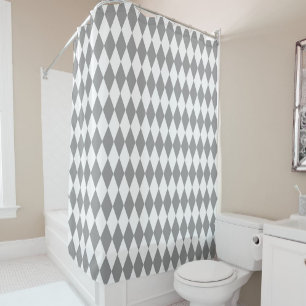 Grey White Harlequin Diamonds Pattern Design  Shower Curtain
