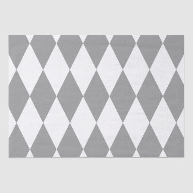 Grey White Harlequin Diamonds Pattern Design  Tissue Paper (Front)