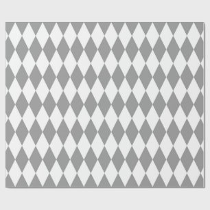 Grey White Harlequin Diamonds Pattern Design  Wrapping Paper