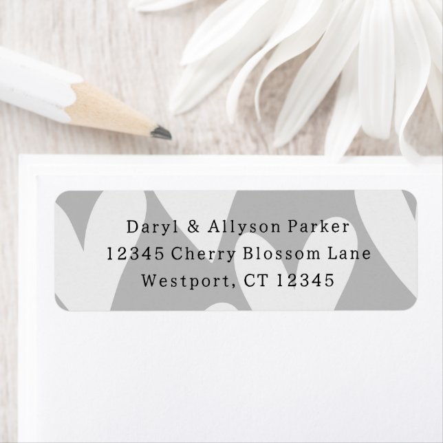 Grey White Hearts Wedding Label (Insitu)