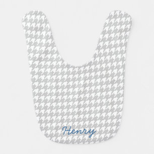 Grey & White Houndstooth Pattern Monogram Baby Bib