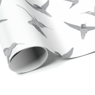 Grey White Hummingbird Patterned Wrapping Paper