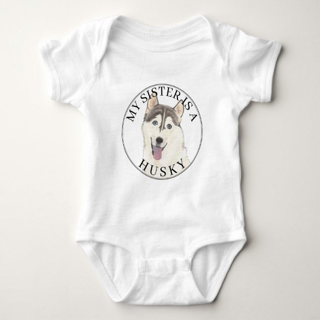 Grey & White Husky Dog Big Sister Baby Bodysuit (Front)