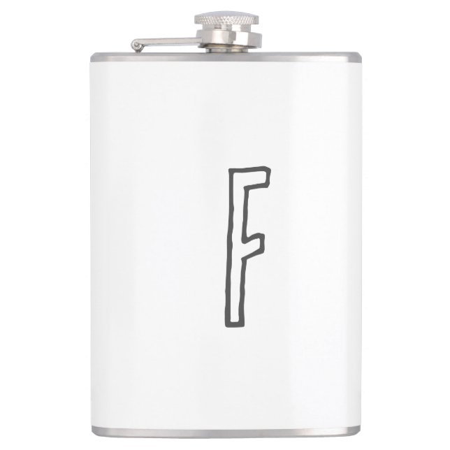 Grey & White Initial Letter Monogrammed Plain Flask (Front)