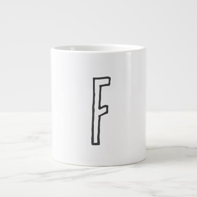 Grey & White Initial Letter Monogrammed Plain Giant Coffee Mug (Front)