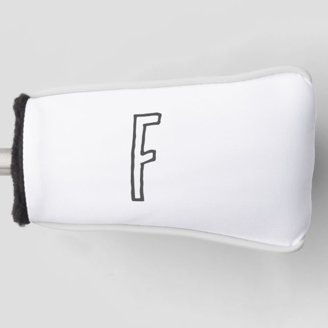 Grey & White Initial Letter Monogrammed Plain Golf Head Cover (Front)