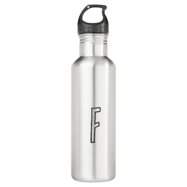 Grey & White Initial Letter Monogrammed Plain Stainless Steel Water Bottle (Front)