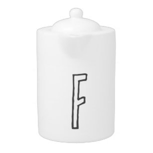 Grey & White Initial Letter Monogrammed Plain Teapot