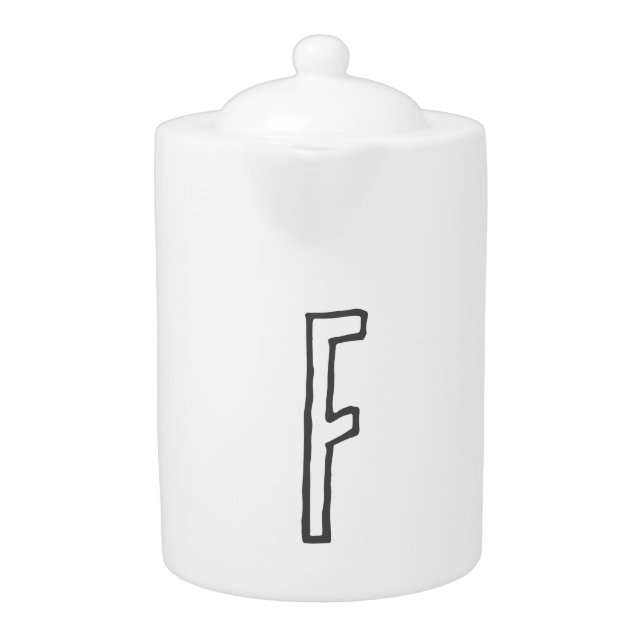Grey & White Initial Letter Monogrammed Plain Teapot (Front)