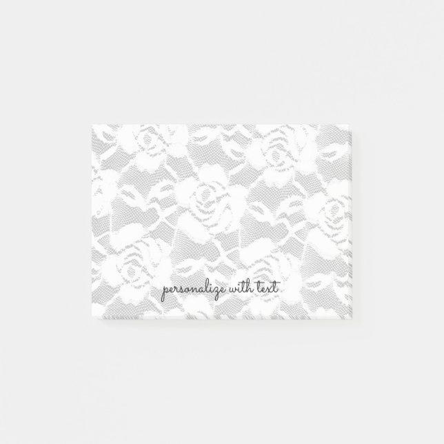 Grey White Lace Roses Floral Post-it Notes (Front)