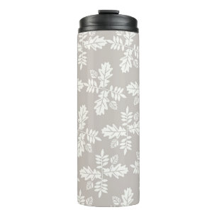 Grey White Leaves Vintage Line Leaf Pattern Thermal Tumbler