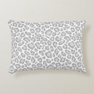 Grey White Leopard Print Accent Pillow