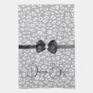 Grey White Leopard Ribbon Bow Diamond Kitchen Towel