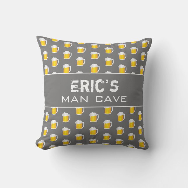 Grey White Man Cave Beer Drinker's Throw Pillow (Front)