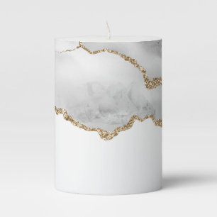 Grey White Marble Agate Gold Glitter Elegant Chic Pillar Candle