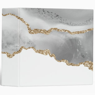 Grey White Marble Agate Refined Golden Glitter 3 Ring Binder