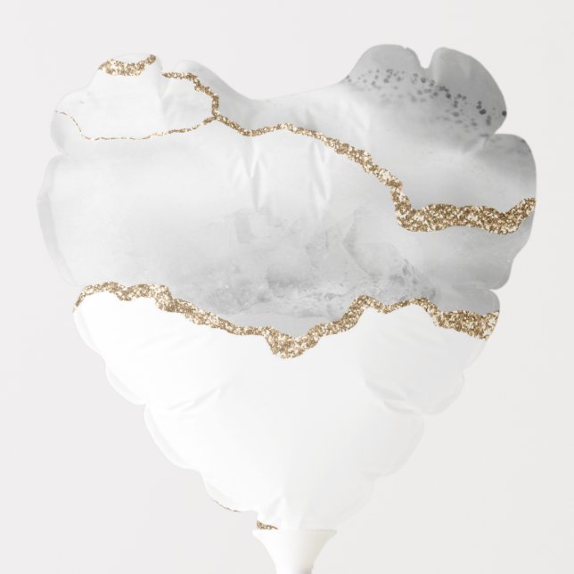 Grey White Marble Agate Refined Golden Glitter Balloon (Front)