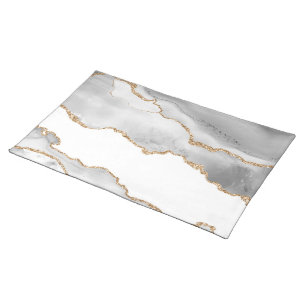 Grey White Marble Agate Refined Golden Glitter Cloth Placemat