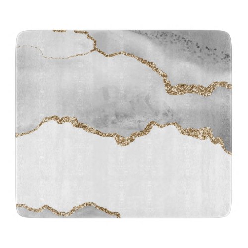 Grey White Marble Agate Refined Golden Glitter Cutting Board