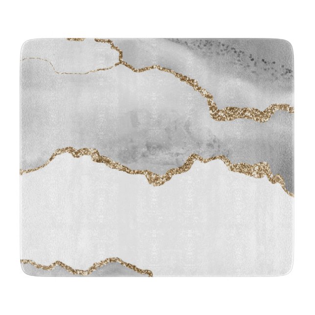 Grey White Marble Agate Refined Golden Glitter Cutting Board (Front)