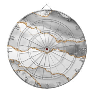 Grey White Marble Agate Refined Golden Glitter Dart Board