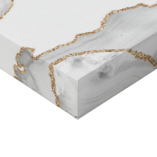 Grey White Marble Agate Refined Golden Glitter Faux Canvas Print