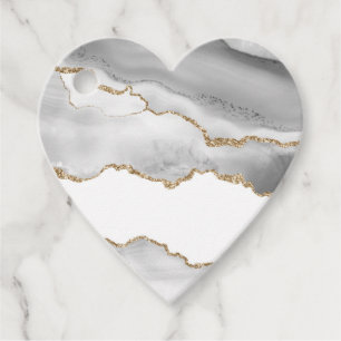 Grey White Marble Agate Refined Golden Glitter Favor Tags
