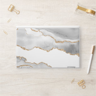 Grey White Marble Agate Refined Golden Glitter HP Laptop Skin