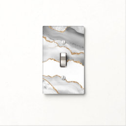 Grey White Marble Agate Refined Golden Glitter Light Switch Cover