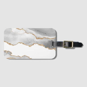 Grey White Marble Agate Refined Golden Glitter Luggage Tag