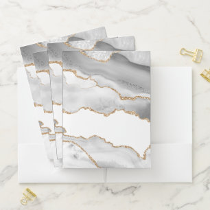 Grey White Marble Agate Refined Golden Glitter Pocket Folder