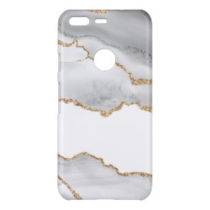 Grey White Marble Agate Refined Golden Glitter Uncommon Google Pixel Case