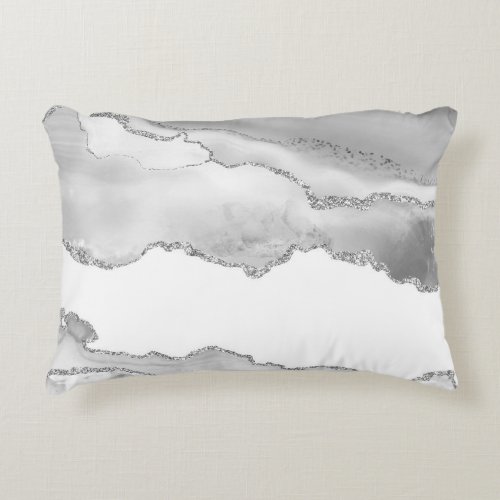 Grey White Marble Agate Simple Silver Glitter Accent Pillow