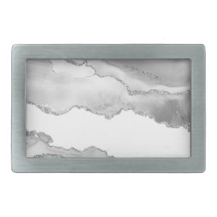 Grey White Marble Agate Simple Silver Glitter Belt Buckle