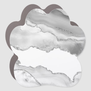 Grey White Marble Agate Simple Silver Glitter Car Magnet