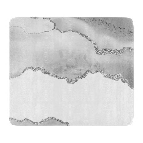 Grey White Marble Agate Simple Silver Glitter Cutting Board