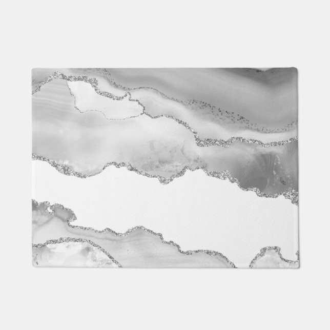 Grey White Marble Agate Simple Silver Glitter Doormat (Front)