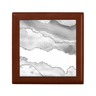 Grey White Marble Agate Simple Silver Glitter Gift Box