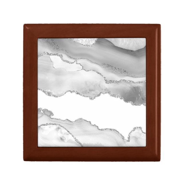 Grey White Marble Agate Simple Silver Glitter Gift Box (Front)