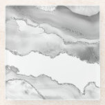 Grey White Marble Agate Simple Silver Glitter Glass Coaster<br><div class="desc">If you are an elegant and refined person under a concept of simplicity,  this beautiful design is perfect for you. Subtly combining gray and white in a marbled effect with silver glitters and sparkles,  giving a touch of light.</div>