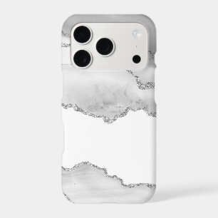 Grey White Marble Agate Simple Silver Glitter iPhone 17 Pro Case
