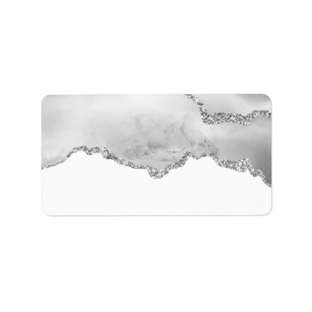 Grey White Marble Agate Simple Silver Glitter Label (Front)
